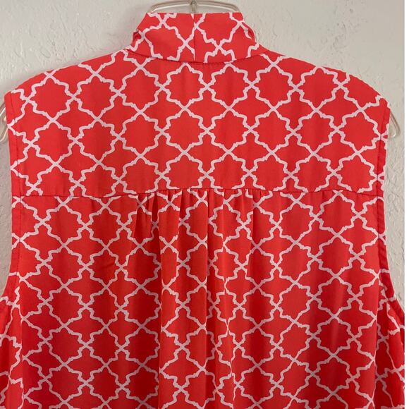 Tacera Tie Neck Blouse Womens Size XL Orange White Button Front Work Church - Picture 7 of 14